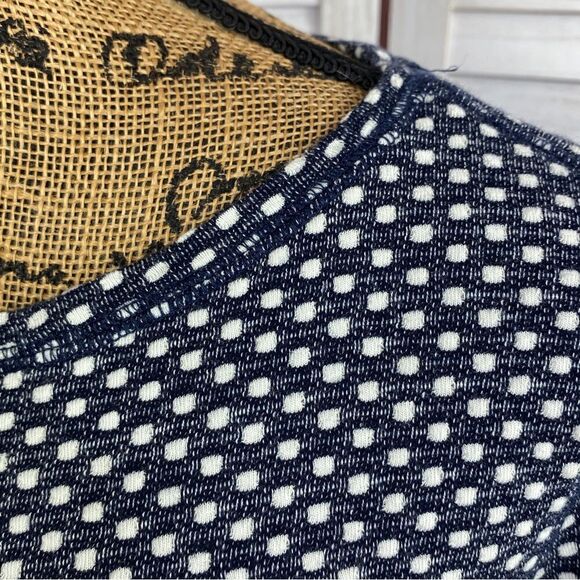 Talbots Polkadot Knit Kangaroo Pocket Pullover Top Blue White Small - Picture 5 of 13